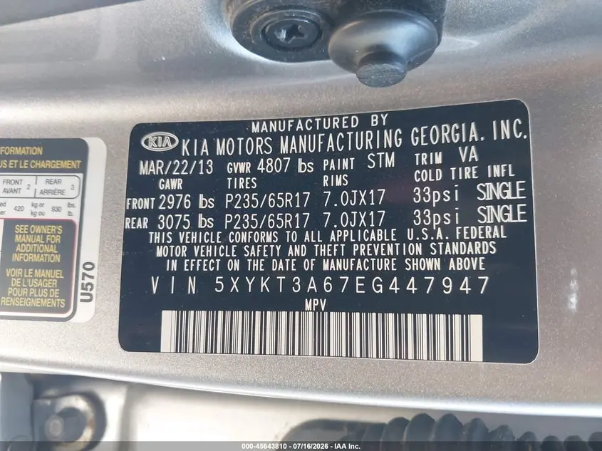 2014 KIA SORENTO LX