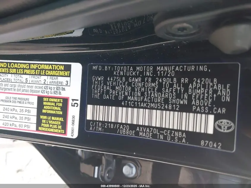 2021 TOYOTA CAMRY LE