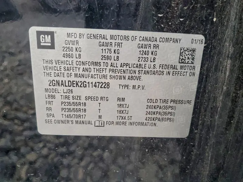 2016 CHEVROLET EQUINOX LTZ  