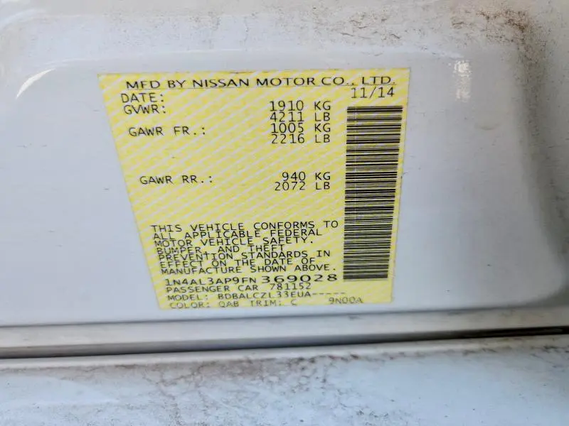 2015 NISSAN ALTIMA 2.5 S  