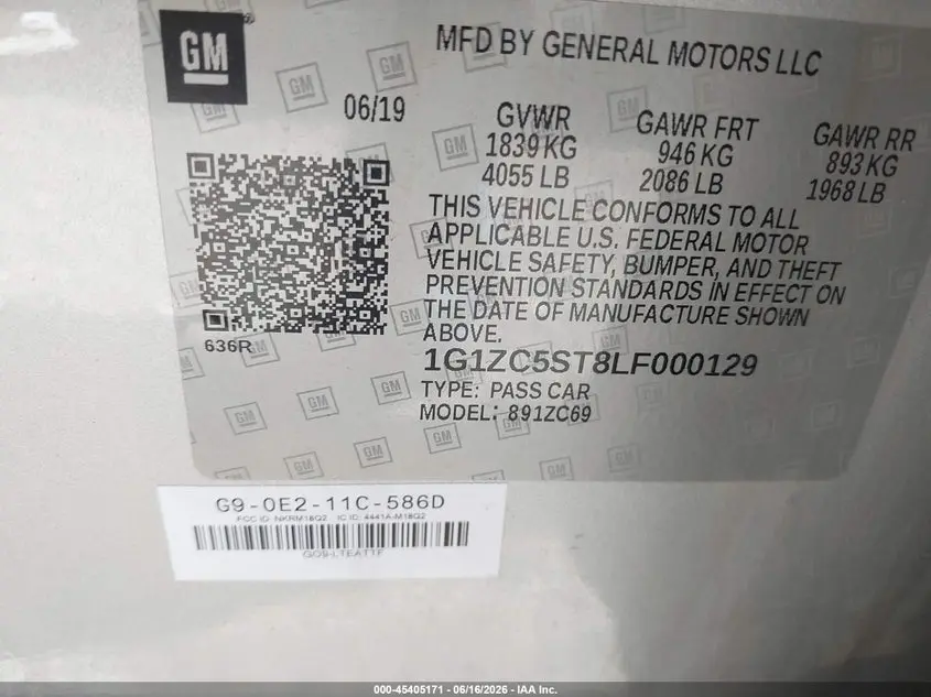 2020 CHEVROLET MALIBU FWD 1FL