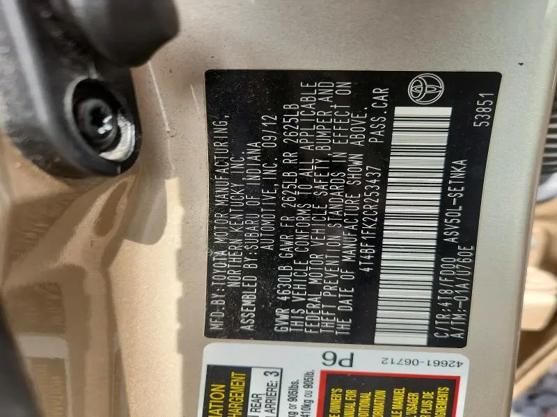 2012 TOYOTA CAMRY LE  