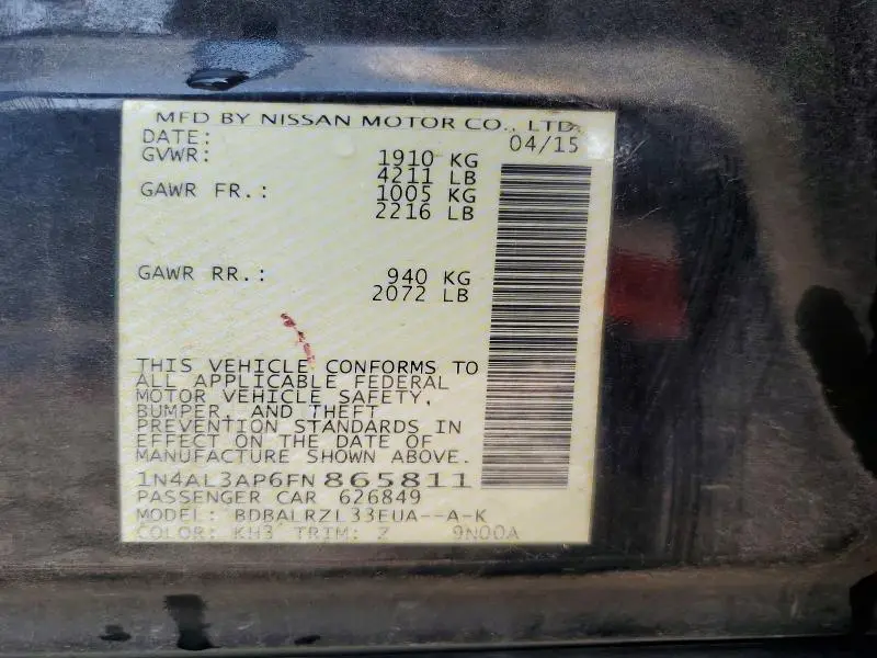 2015 NISSAN ALTIMA 2.5 SL  