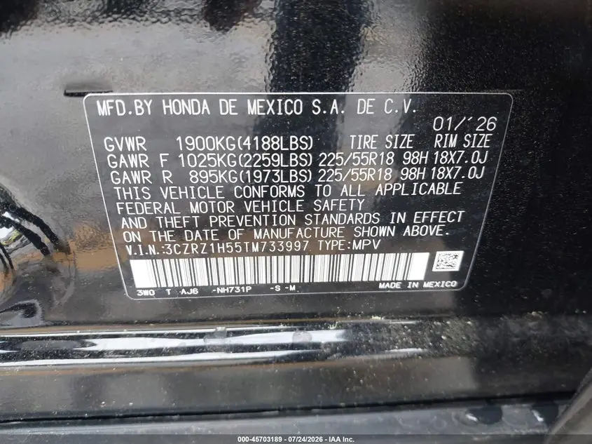 2026 HONDA HR-V 2WD SPORT