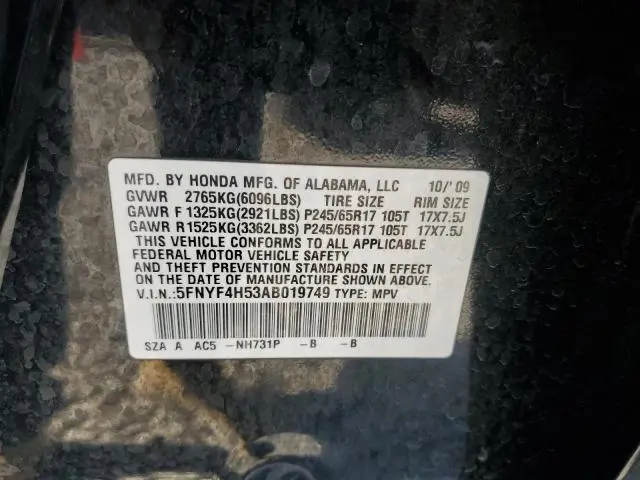 2010 HONDA PILOT EXL  