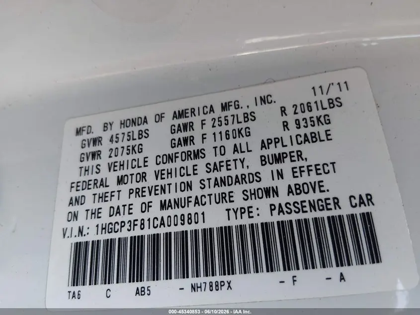 2012 HONDA ACCORD 3.5 EX-L