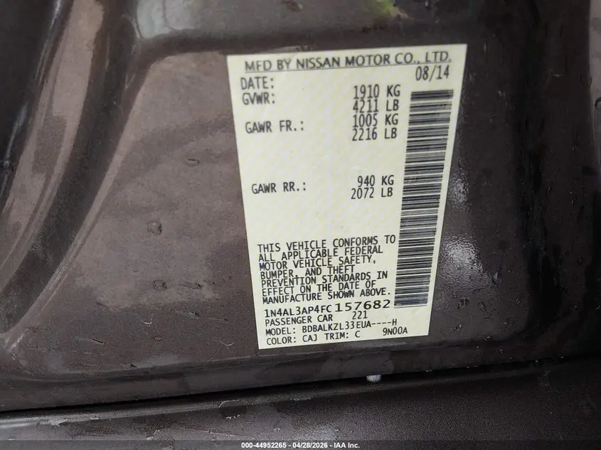 2015 NISSAN ALTIMA 2.5 SV