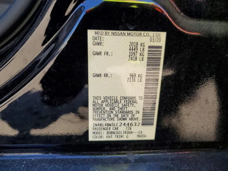 2020 NISSAN ALTIMA S  