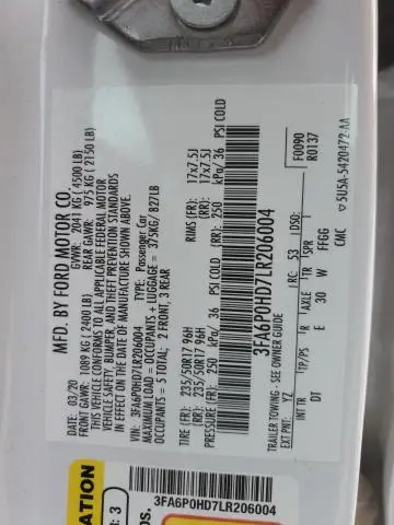 2020 FORD FUSION SE  