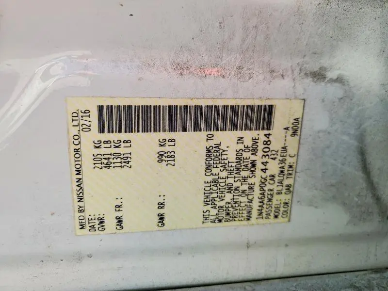 2016 NISSAN MAXIMA 3.5 S  