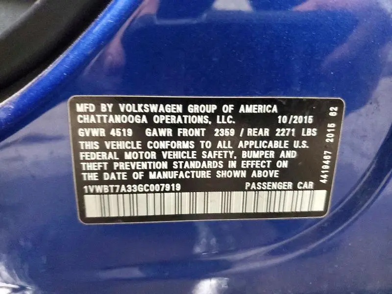 2016 VOLKSWAGEN PASSAT SE  