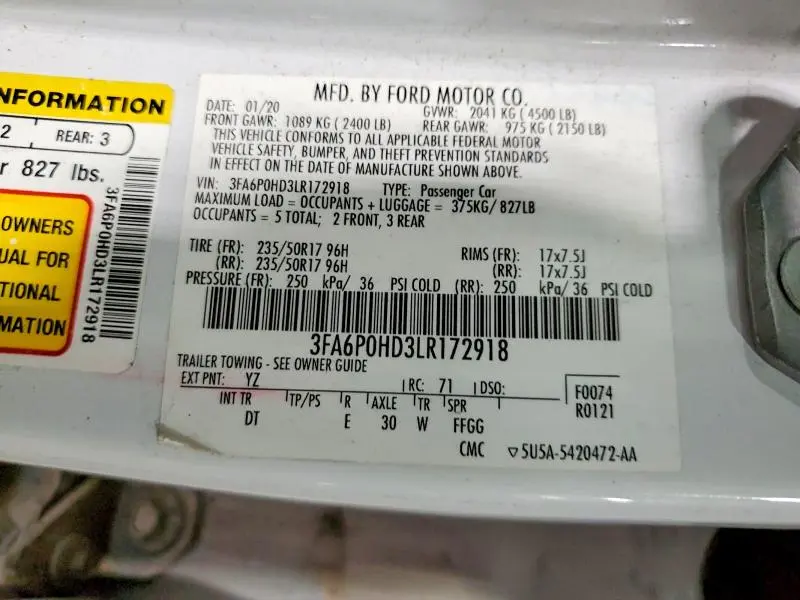 2020 FORD FUSION SE  