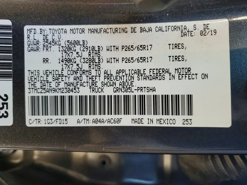 2019 TOYOTA TACOMA DOUBLE CAB  