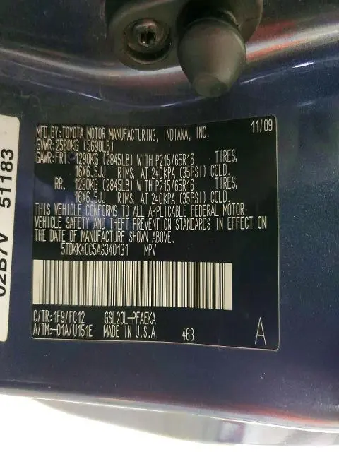 2010 TOYOTA SIENNA LE 7-PASSENGER  