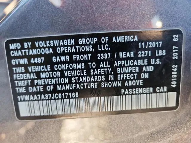 2018 VOLKSWAGEN PASSAT S  