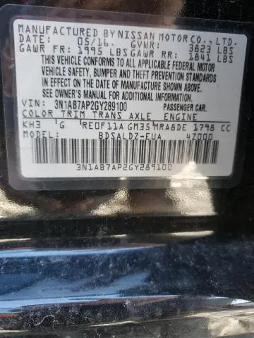 2016 NISSAN SENTRA S  