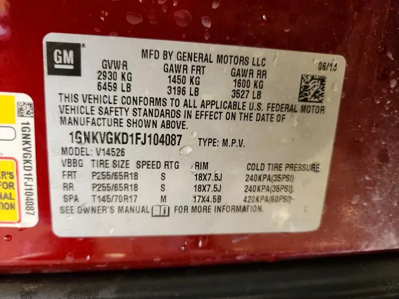 2015 CHEVROLET TRAVERSE LT  