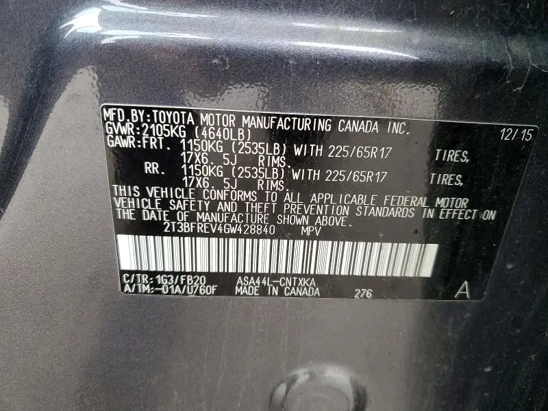2016 TOYOTA RAV4 LE  