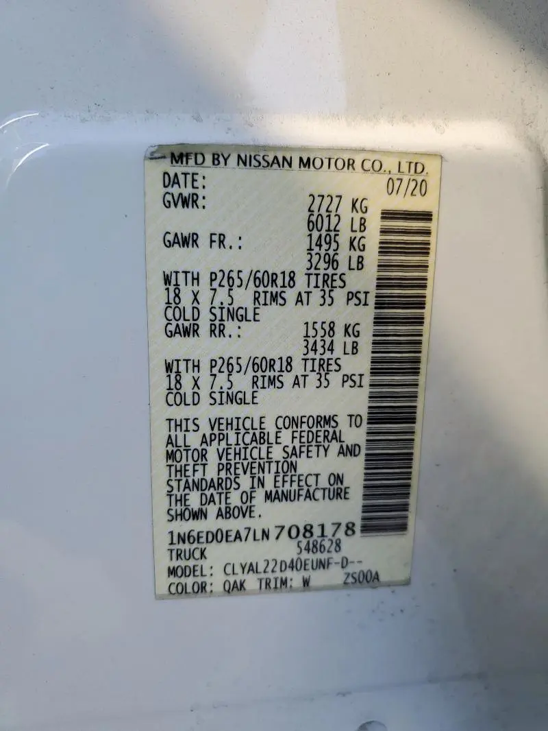 2020 NISSAN FRONTIER S  