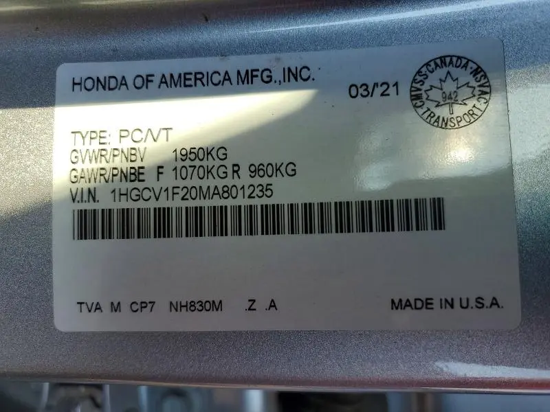 2021 HONDA ACCORD SE  