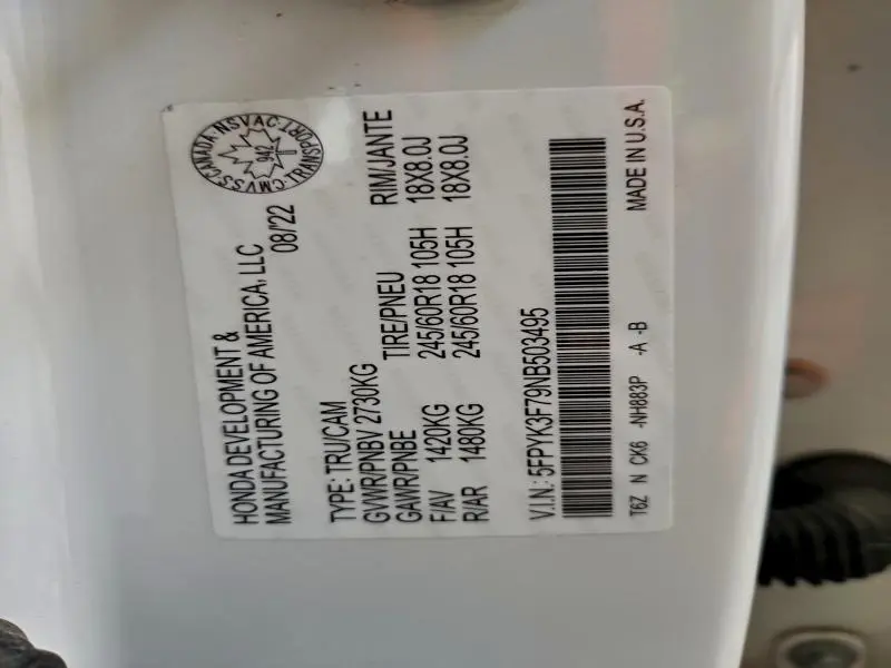 2022 HONDA RIDGELINE RTL  