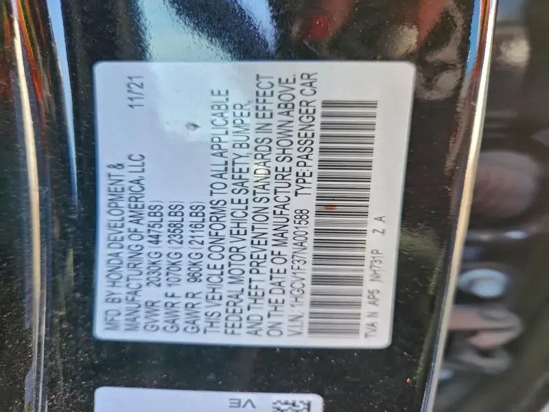 2022 HONDA ACCORD SPORT  