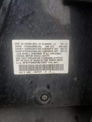 2015 HONDA PILOT EXL  