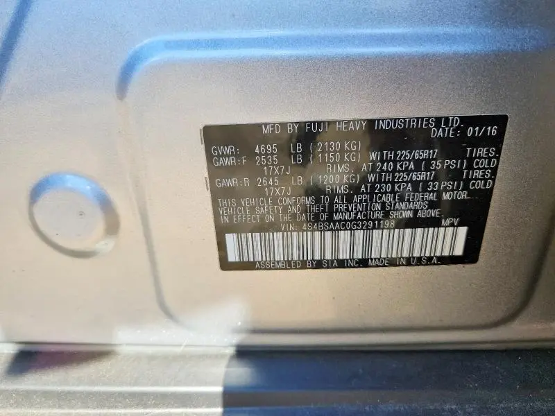 2016 SUBARU OUTBACK 2.5I  
