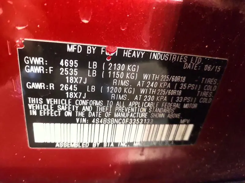 2015 SUBARU OUTBACK 2.5I LIMITED  