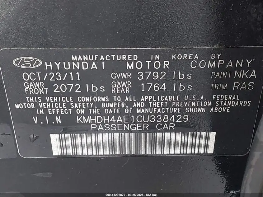 2012 HYUNDAI ELANTRA GLS (ULSAN PLANT)