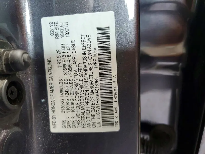 2019 HONDA CR-V EXL  