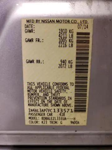 2015 NISSAN ALTIMA 2.5  