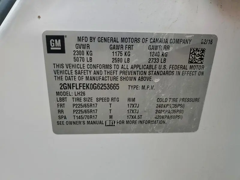 2016 CHEVROLET EQUINOX LT  