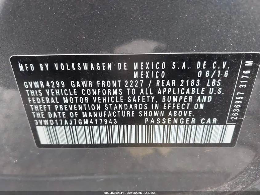 2016 VOLKSWAGEN JETTA 1.8T SPORT