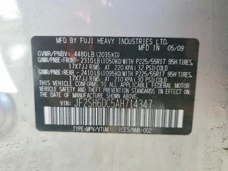 2010 SUBARU FORESTER 2.5X LIMITED  