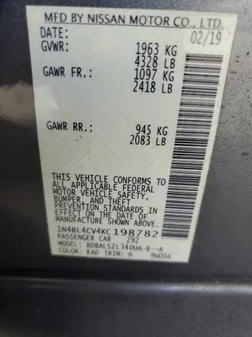 2019 NISSAN ALTIMA SR  