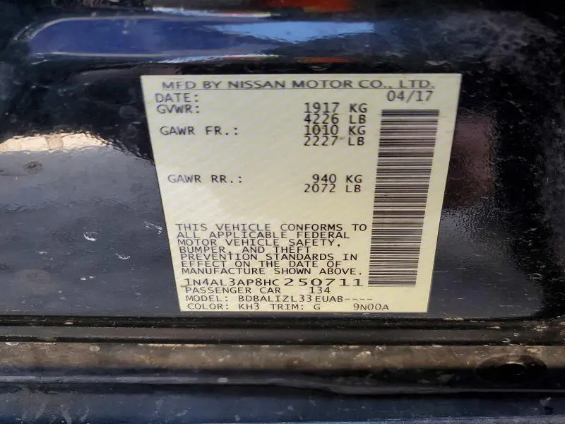 2017 NISSAN ALTIMA 2.5 SV  