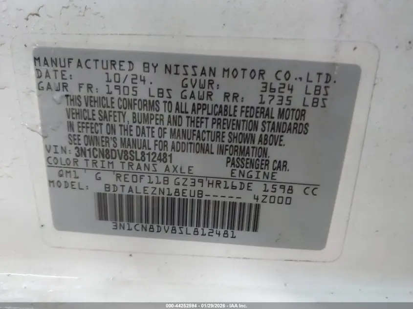 2025 NISSAN VERSA 1.6 S