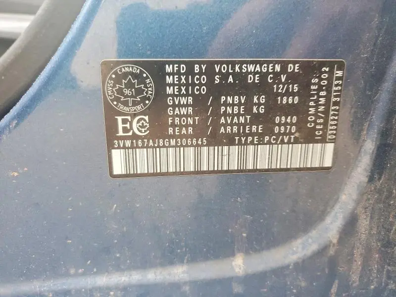2016 VOLKSWAGEN JETTA S  