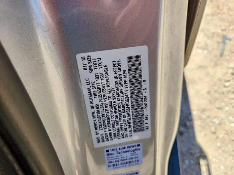 2015 HONDA ODYSSEY EXL  
