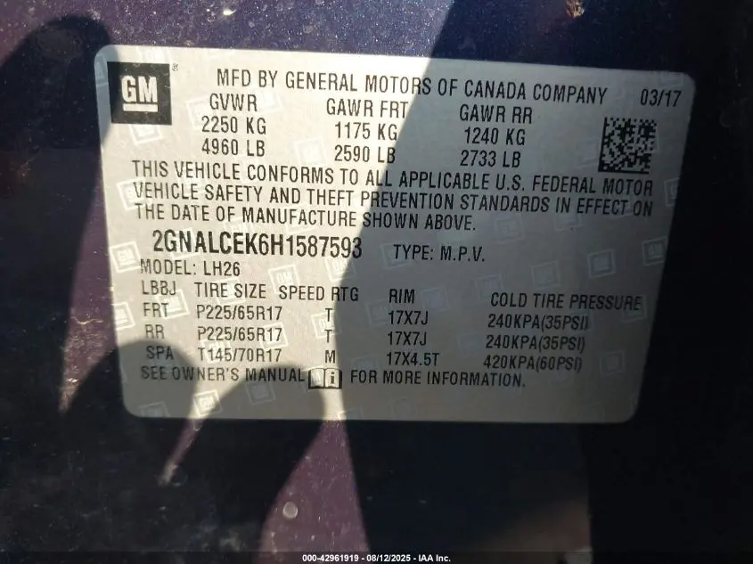 2017 CHEVROLET EQUINOX LT