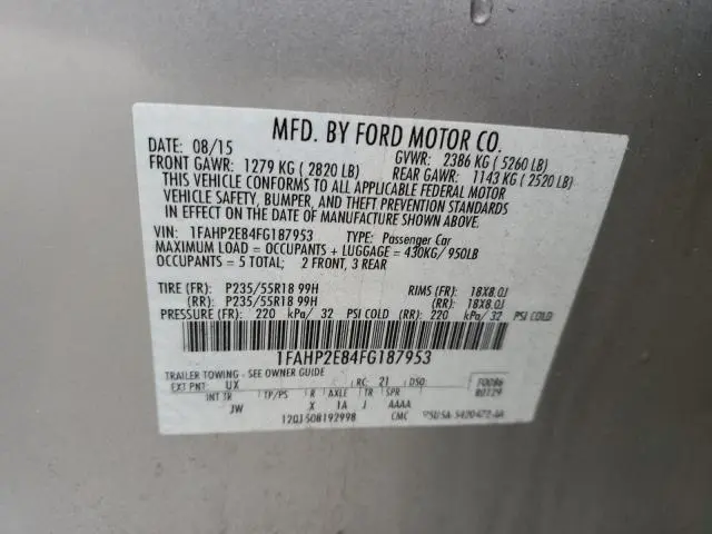 2015 FORD TAURUS SEL