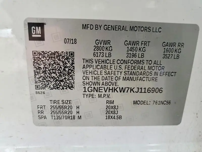 2019 CHEVROLET TRAVERSE LT  