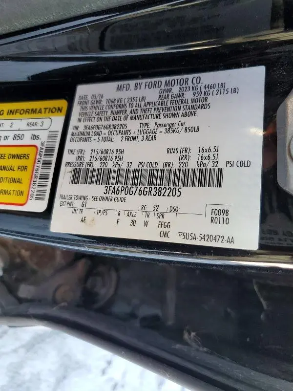 2016 FORD FUSION S   