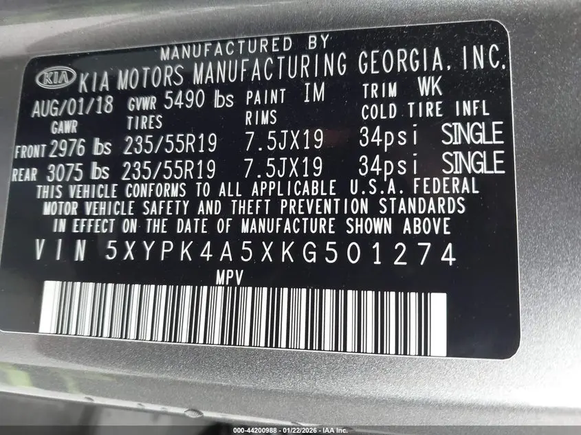 2019 KIA SORENTO 3.3L SX