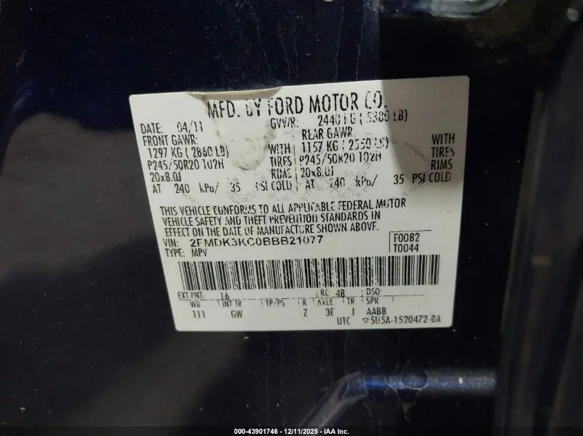 2011 FORD EDGE LIMITED