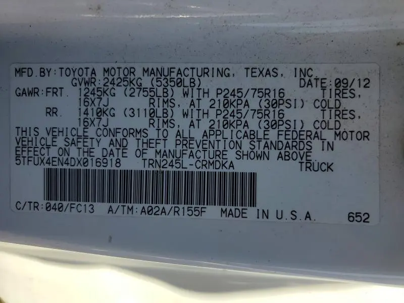 2013 TOYOTA TACOMA BASE  