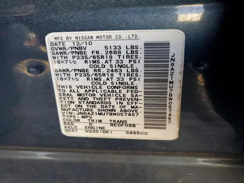 2011 NISSAN MURANO S  