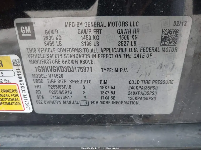 2013 CHEVROLET TRAVERSE 1LT