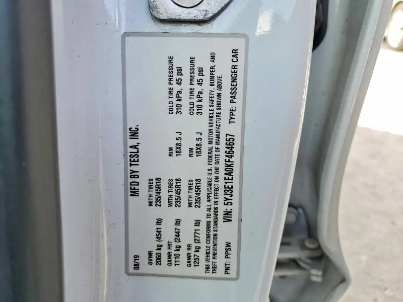 2019 TESLA MODEL 3   
